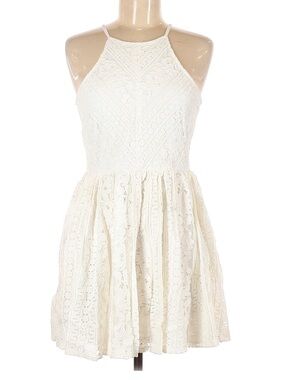 Cream White Lace Fit Flare Skater Dress Juniors 7/8 Boho Coquette